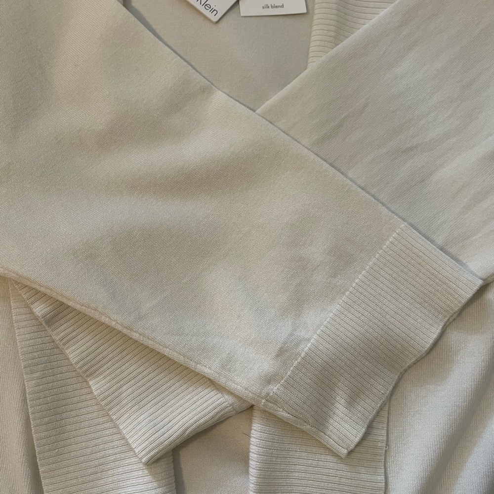 Calvin Klein Ivory Silk Blend Open Front Cardigan NWT - Picture 4 of 6
